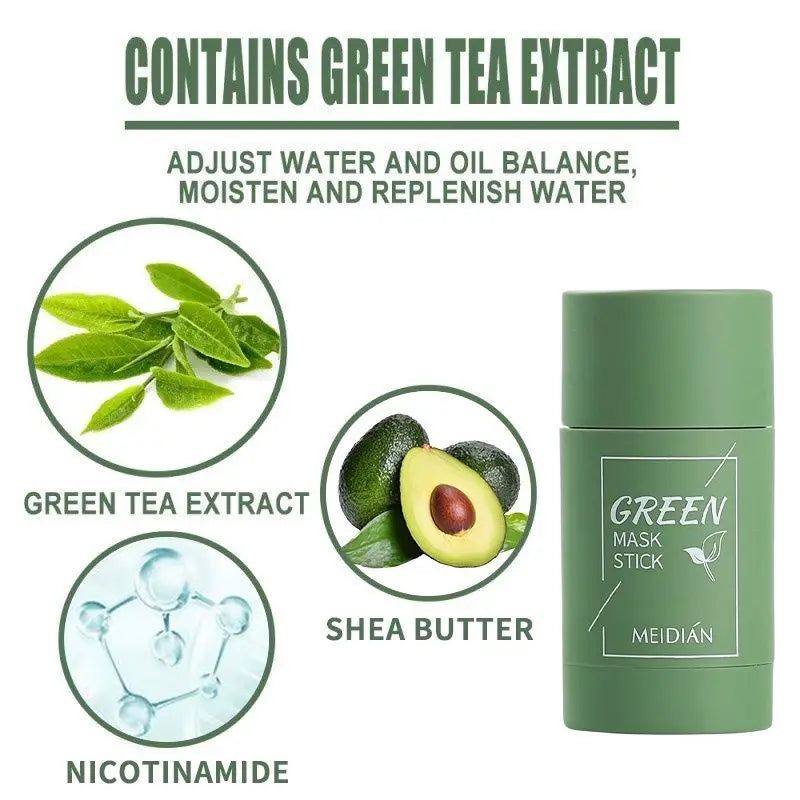 Green Tea Mask Stick Remove Blackheads Acne Deep Cleansing Purifying Clay Mask Oil Control Solid Mask Moisturizing Skin Care