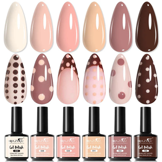 6Pcs Gel Nail Polish Set Milk Tea Popular Color UV LED Nail Gel for Nail Art Easy Apply & Soak Off DIY Home Manicure Salon Use
