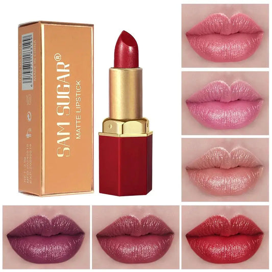 6 Colors Gold Bar Lipstick Diamond Pearlescent Glitter High Shine Non Sticky Long Lasting Pink Lips Makeup