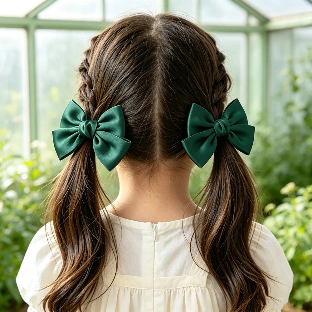 2PCS Matte Satin Large Bow Pair Hair Clips Solid Color Big Bow Barrettes Girls Wedding Birthday Party Daily Dress‑up Headdress