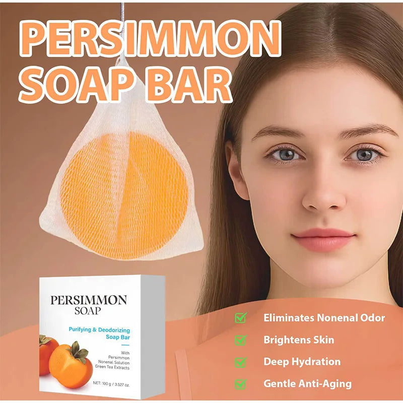 Japanese Persimmon Soap Bar,Body Purifying Deodorizing Natural Mild Soap Bar with Green Tea Extracts,Gentle on All Skin Types
