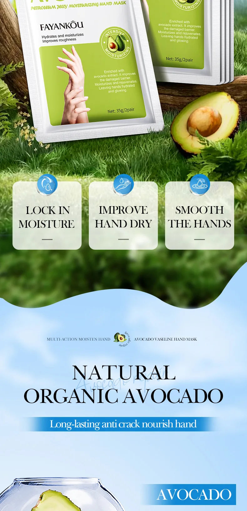 5 Pairs Avocado Moisturizing Hand Mask Hands Remove Dead Skin Rejuvenating Nourishing Hydrating Hand Skin Care Products