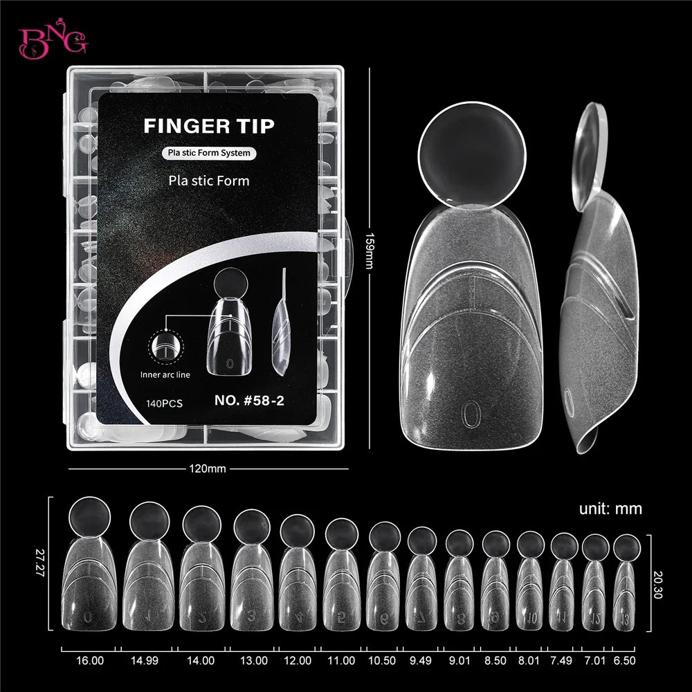 BNG New Matte Dual Forms With French Line Full Cover Dual Nail Molds for Uv Gel Acrylic Nail Art Extension 140PCS 14 Sizes