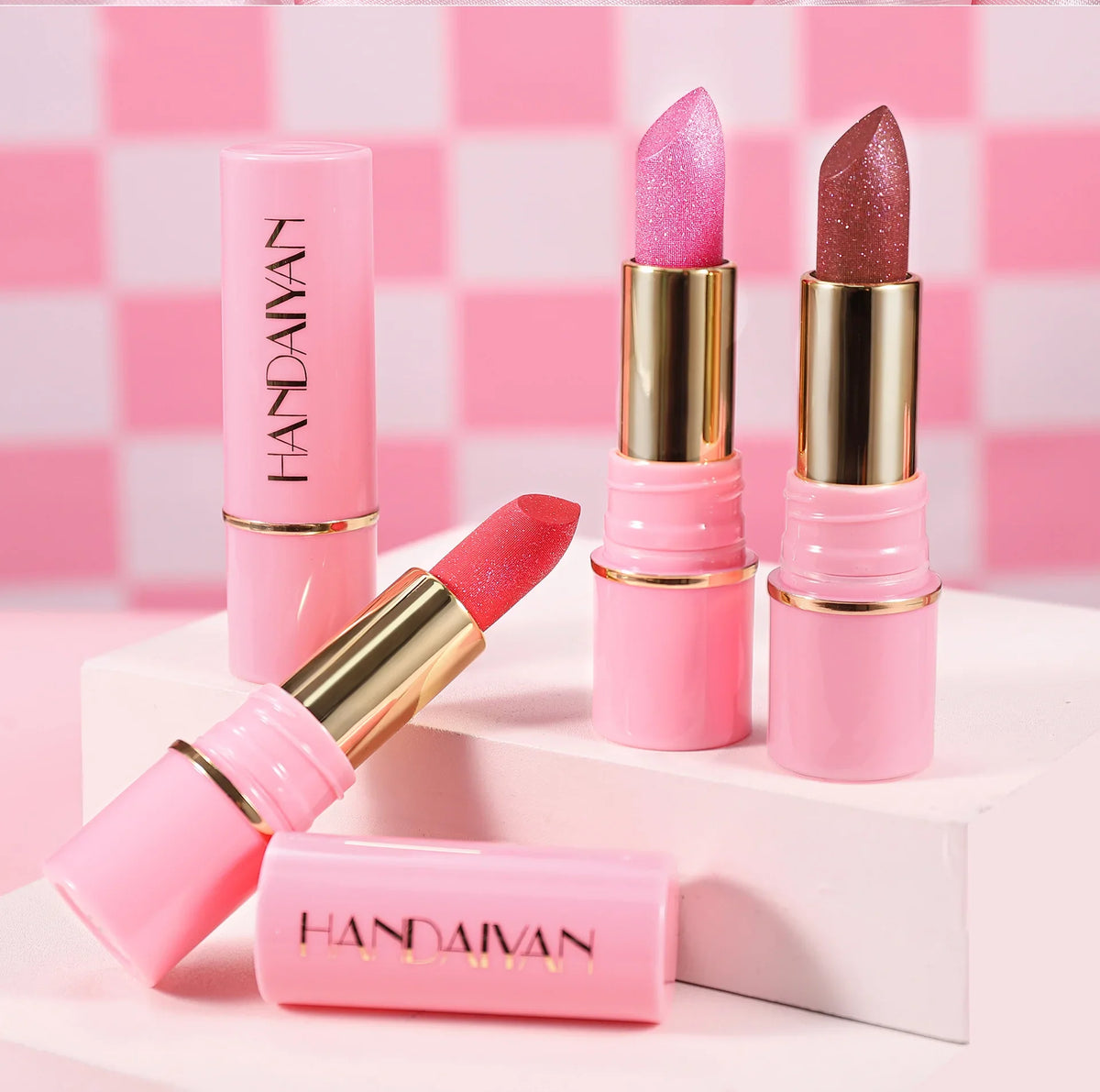 8 Colors Glitter Diamond Lipstick Long-Lasting Pink Brown Pearlescent Metallic Purple Sparkling Lipstick Makeup Cosmetic