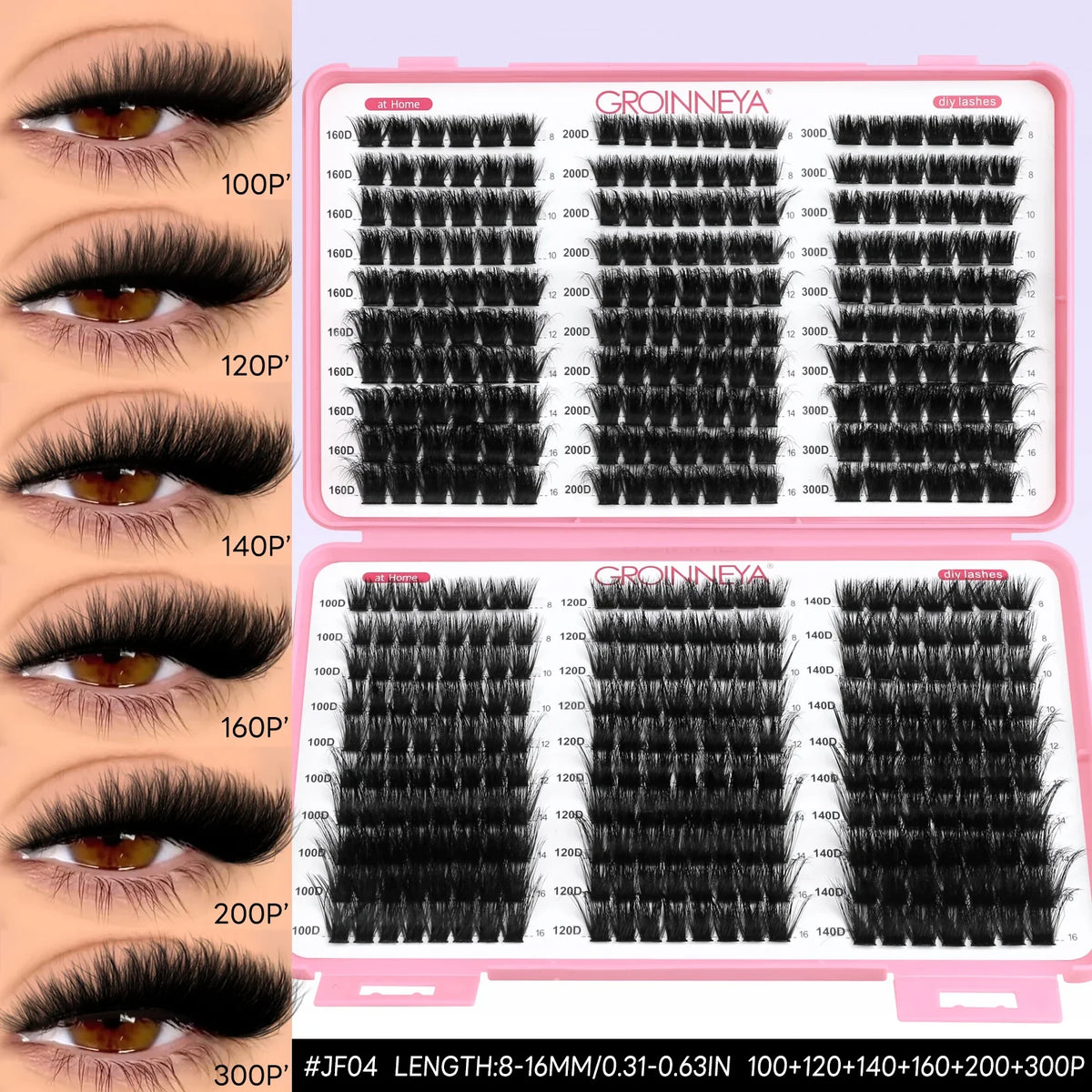 GROINNEYA Lashes Clusters Fluffy Volume Individual Lashes Clusters Eyelashes Wispy Individual Lashes Extensions DIY Eyelashes