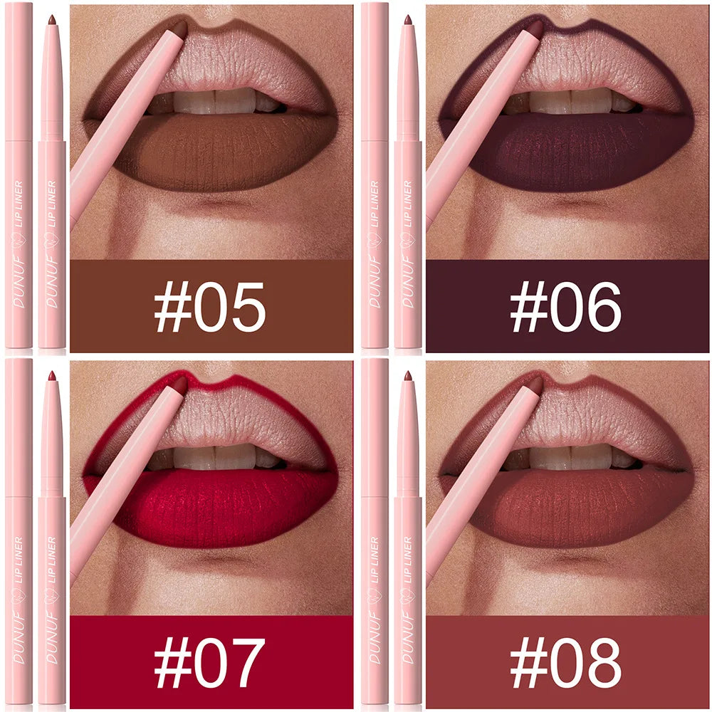 DUNUF 12 Color Matte Lip Liner Pencil Set Waterproof Smudge Proof Long Lasting Vegan Cruelty Free Lipstick Makeup Kit