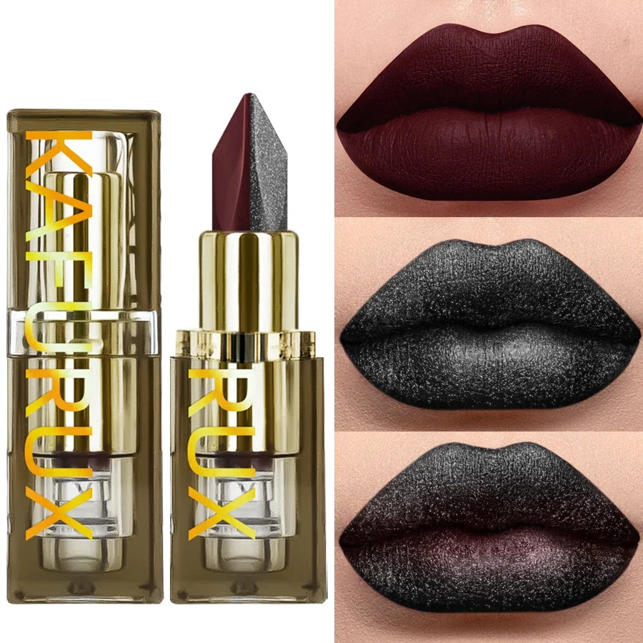 Brown Black Two-tone Lipstick Waterproof Matte Non-stick Cup Pearlescent Diamond Lip Tint Red Sexy Lips Makeup Gifts Cosmetics
