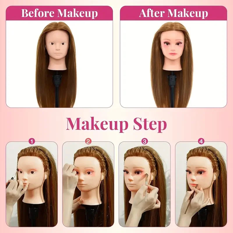 26'' Cosmetology Makeup Manikin Doll Head with Stand&Comb&eyelashe,Hairdressing Practice Braiding Training Head for Hair Styling