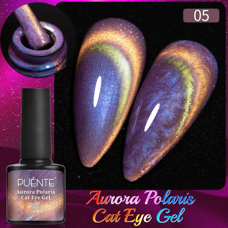 7.5ML Aurora Starlit Cat Eye Gel Nail Polish Rainbow Glitter Galaxy Cat Magnetic Nail Art Gel Soak Off UV Semi-Permanent Varnish