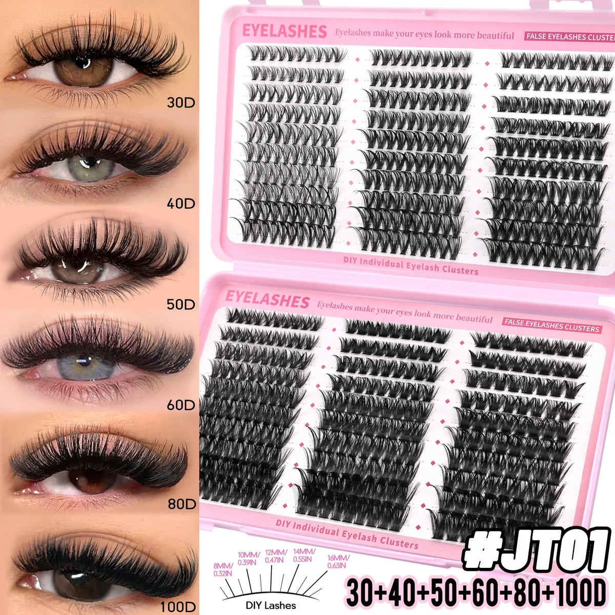 GROINNEYA Fluffy Lashes Clusters 510pcs D Curl 6 Styles 8-16mm Wispy Individual Lashes Soft False Eyelashes Eyelash Extensions