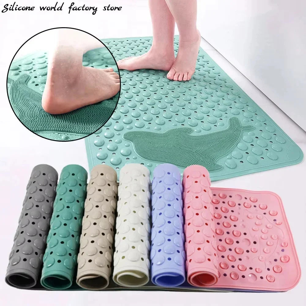 1pc Dolphin Pattern PVC Non-Slip Bath Mat 35*70cm, Massage Safe Foot Rug For Bathroom Bathtub