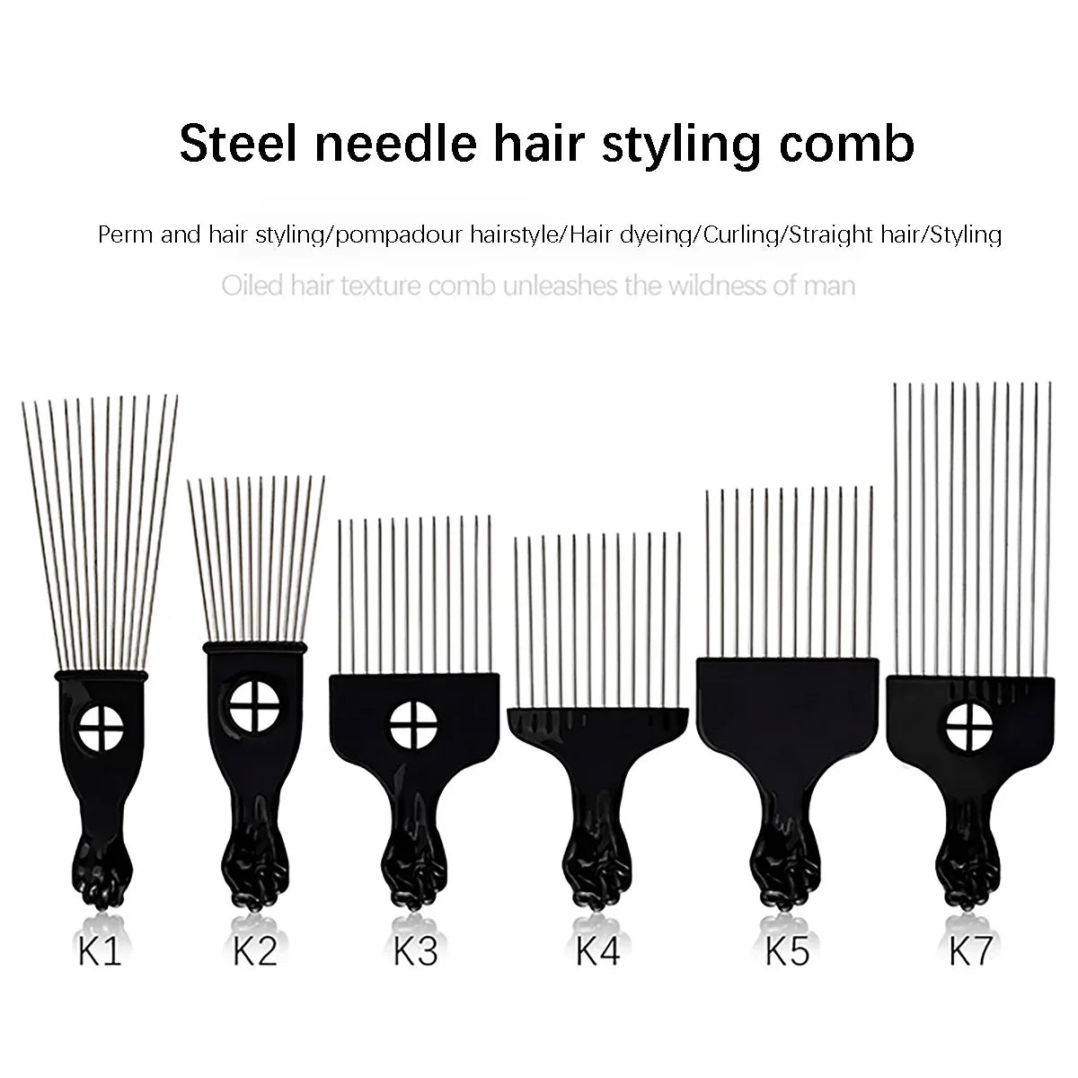 African Comb, Equipped with Long Steel Needles and ABS Handle, Suitable for Unwinding Curls and African Hair Styling