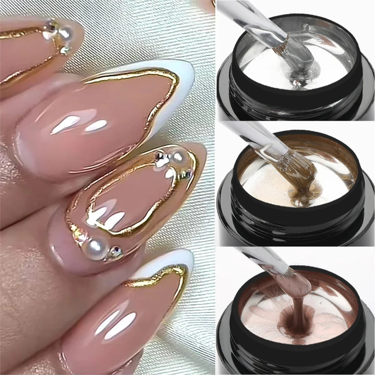 BORN PRETTY 5ml Super Sparkling Painting Gel Nail Polish Platinum Silver Gold Rose Glitter Graffiti Stripe Pull Line Nail UV Gel