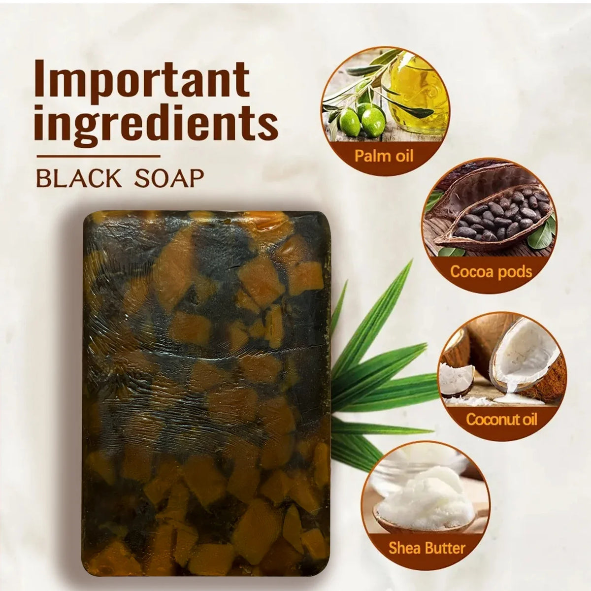 Amococo 3/6pcs African Black Soap Bar 150g Shea Butter Body Soap Moisturizing Cleansing Bath Soap with Coconut Oil Caffeine Neem Extract Natural Skin Care Soap for Men Women Dry Skin