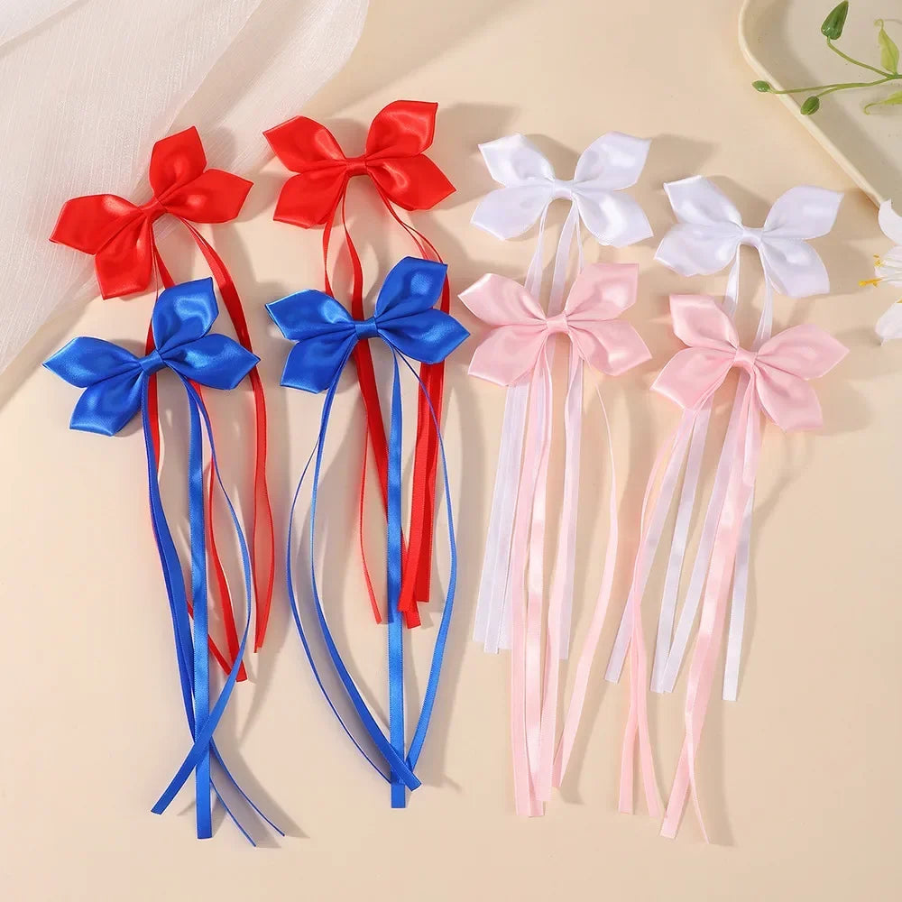 BABY BOWS 2Pcs Silky Satin Long Tassel Bow Hair Rubber Bands Sweet Ribbon Bow Hair Ties for Girls Head Decor