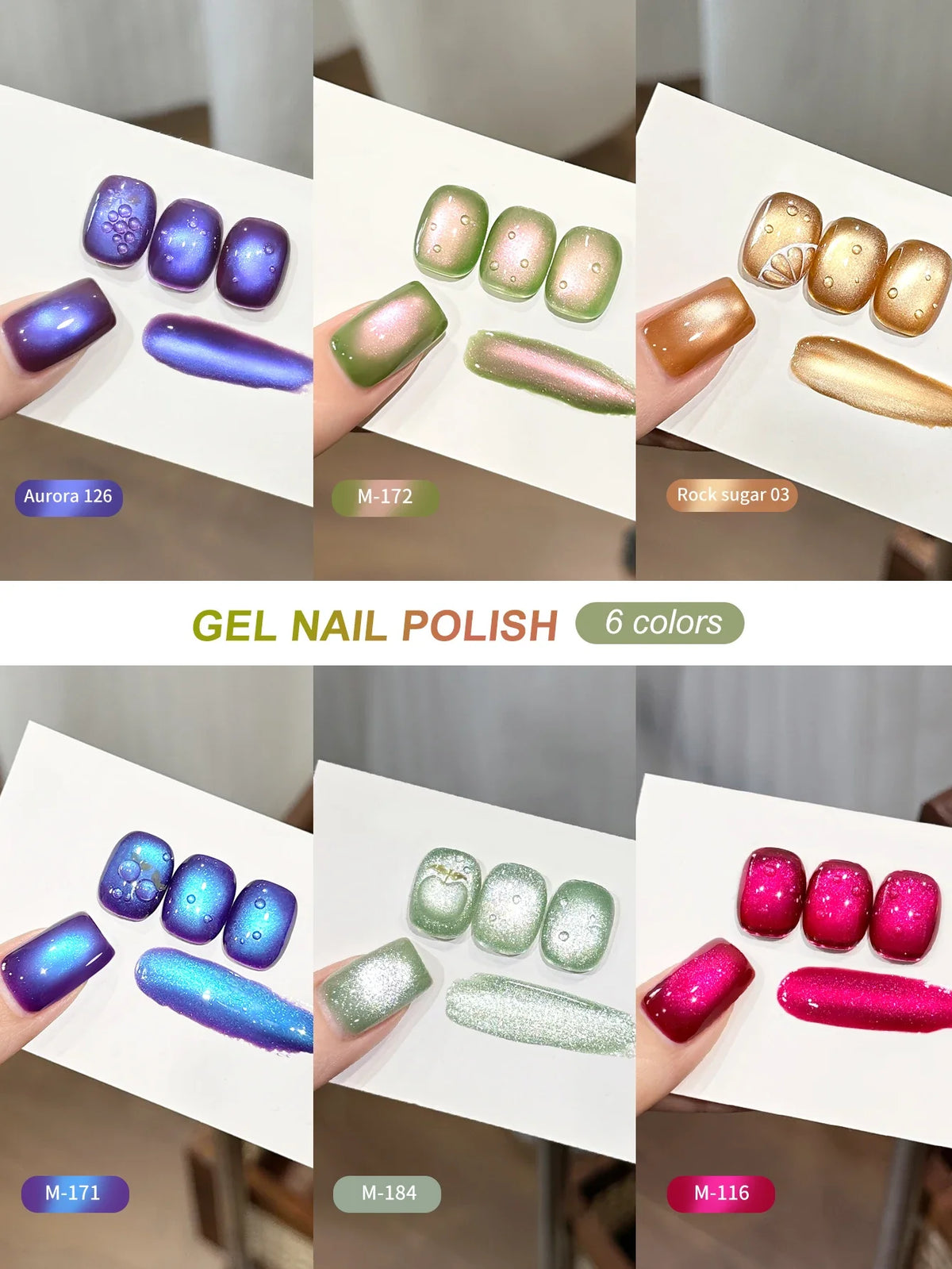 6pcs cat eye nail polish gel 2025 new style Blue Pink cat eye nail art suitable for women's nail salon design