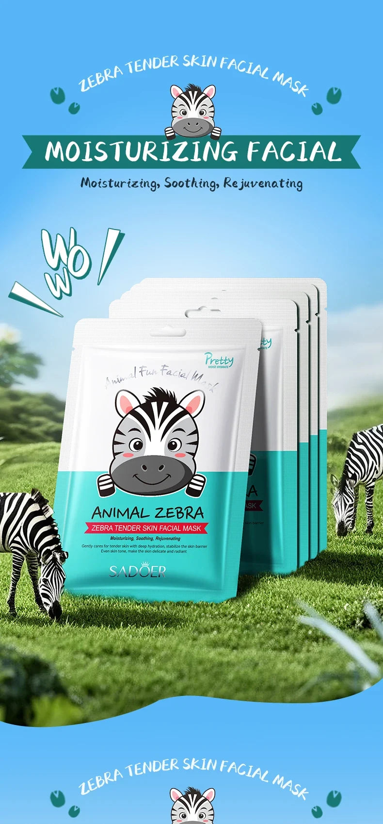 5pcs SADOER Animal Pattern Masks Face Mask Moisturizing Anti Wrinkles Anti-Aging Whitening Facial Masks Skin Care Novel Products