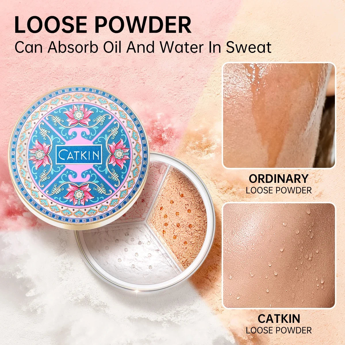 CATKIN Makeup Loose Setting Powder, Oil Control Poreless Face Powder Suitable for All Skin Tones and Maintain Matte and Natural