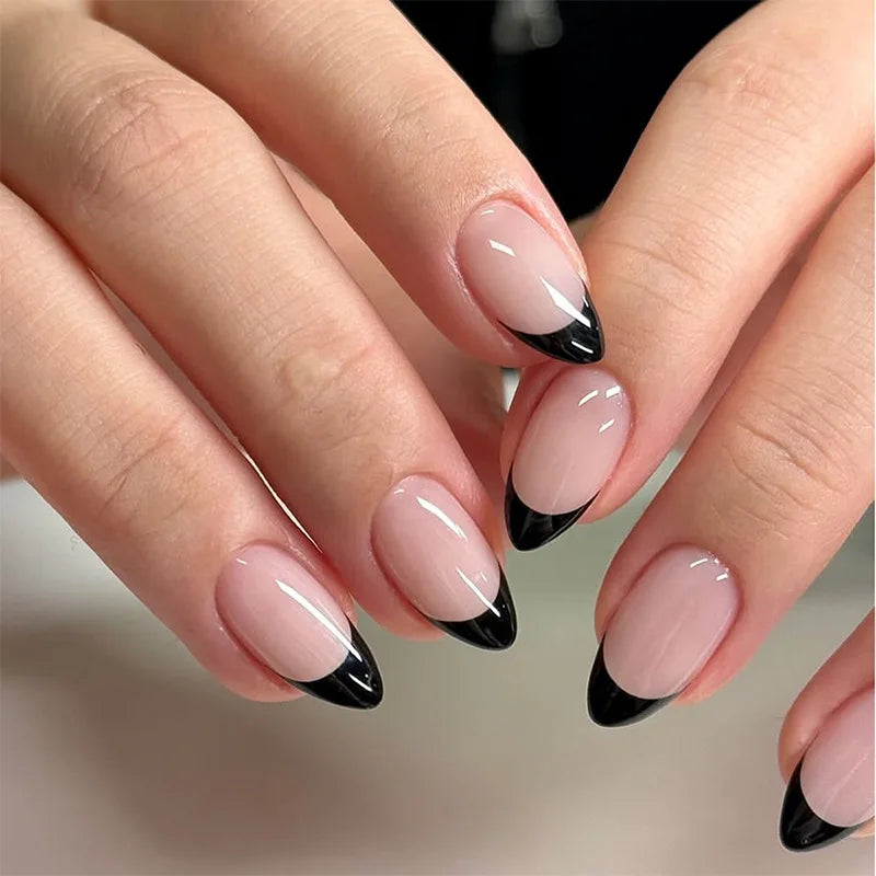 Black Cool Fake Nails Halloween Bat Press on Nails Almond Decorated Nail Tips Rivet Bow False Nails 24pcs Reusable Acrylic Nails