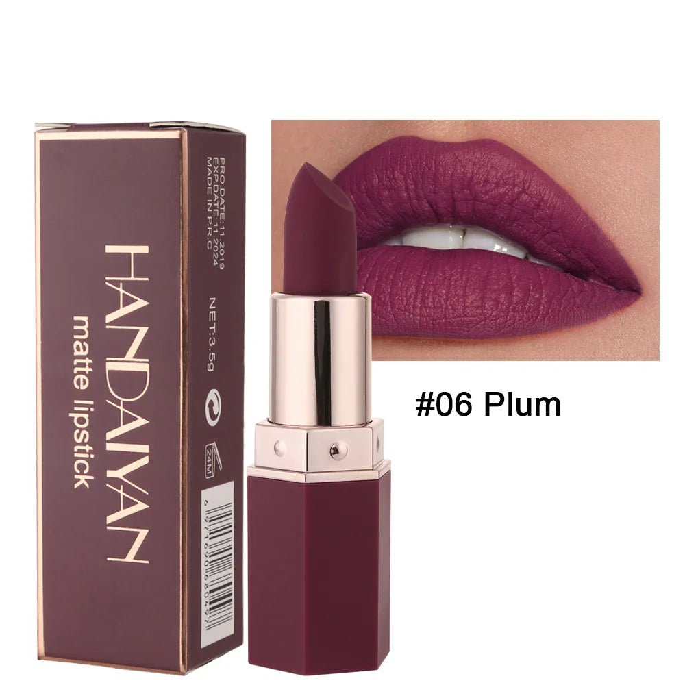 Handaiyan 6 Colors Matte Waterproof Velvet Nude Lipstick Sexy Red Brown Pigments Makeup Long Lasting Lipstick Woman