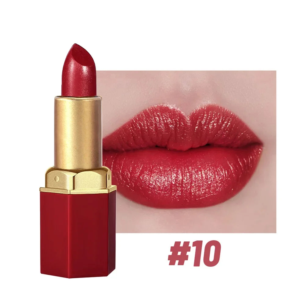 6 Colors Gold Bar Lipstick Diamond Pearlescent Glitter High Shine Non Sticky Long Lasting Pink Lips Makeup