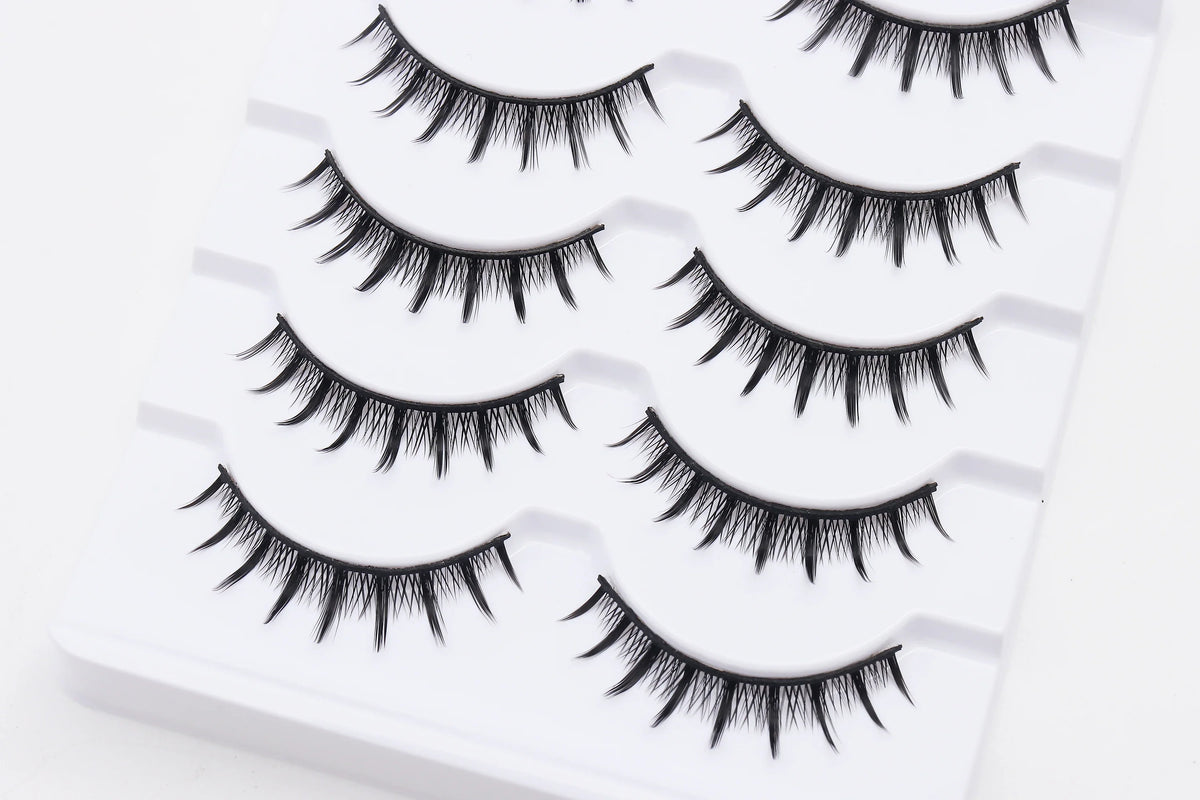 DINGSEN 5 Pairs Manga Lashes Cosplay Fake Eyelashes Strip Lash Soft Natural Look Fox Eye Korean Manhua Makeup False Eyelashes