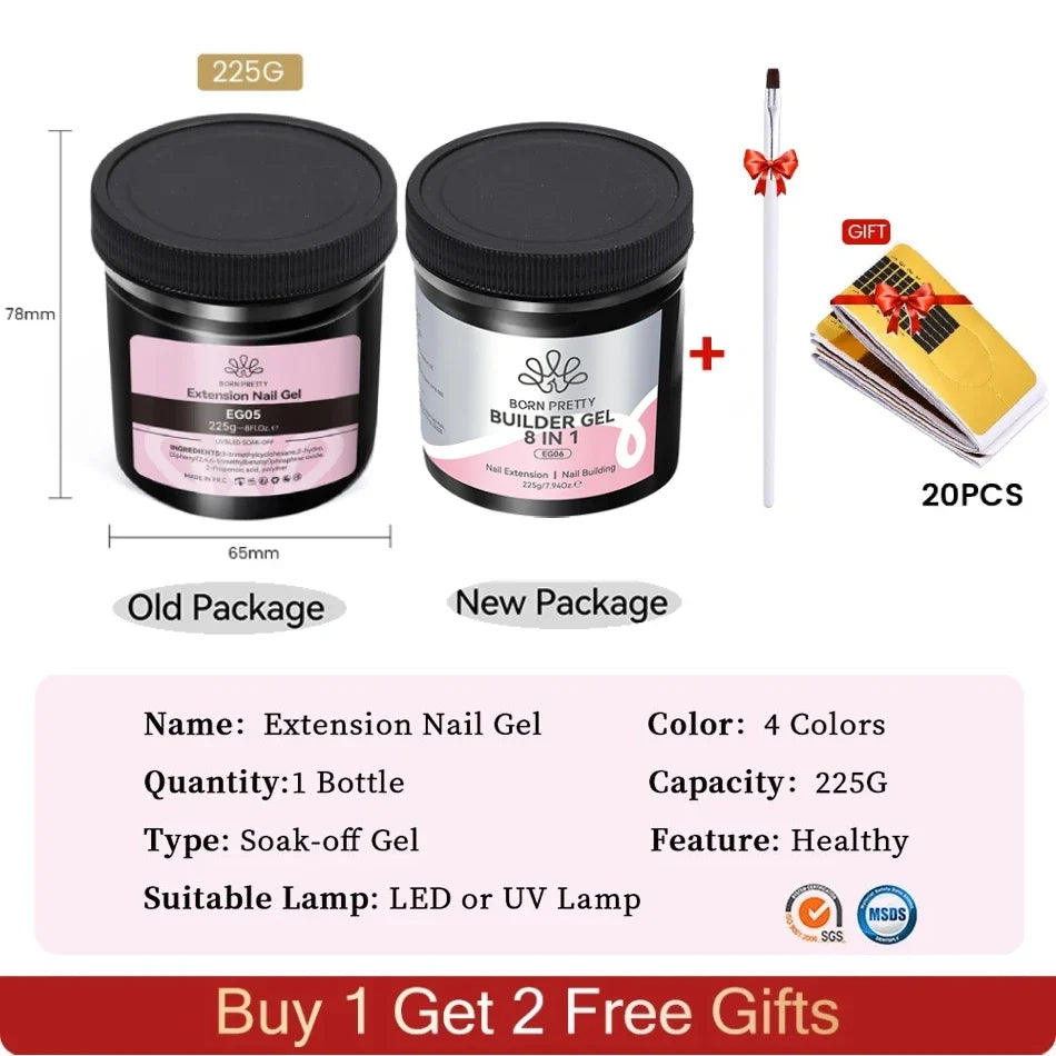BORN PRETTY 225g Nail Extension Gel Jelly White Pink Clear Gel Nail Polish Quick Extending UV Nail Hard Gels Soak Off Gel Varnis