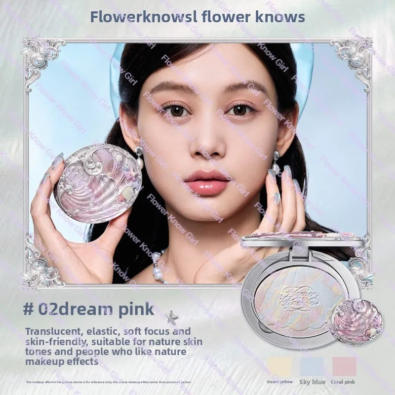 Flower Knows Shell Pearl Collection Baked Powder Mixed Color Honey Powder Clear Matte Makeup Setting Powder Natural Bronze Glow