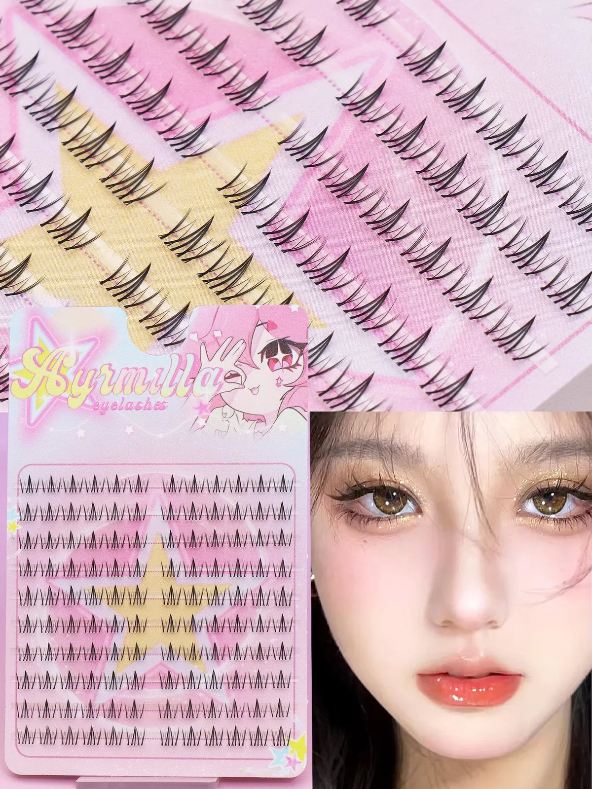 Ayr 80PCS C Curl Brown Style Eyelash Extension Winged Individual Lashes Natural Segmented Eyelash Bundles Makeup Tools