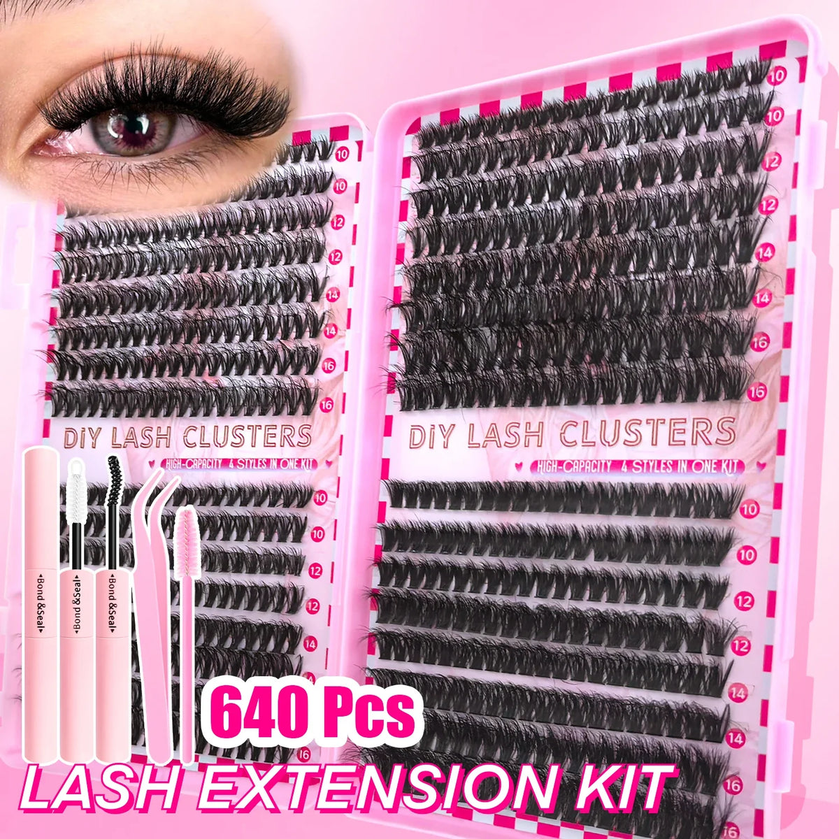 17 Pairs D Curl Cluster Eyelash Extensions, soft reusable fluffy thick upper & lower DIY individual lashes.