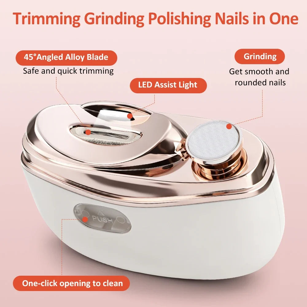 2 in 1 Multi-functional Electric Nail Clipper 3-Speed Nail Polishing Auto Nail Trimmer Scissor File with Light for Kids Adult