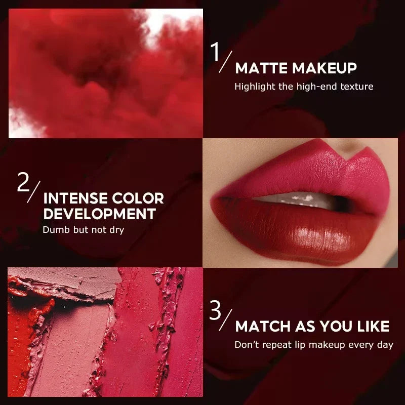 25-Color Velvet Matte Lipstick – Soft Blurred Finish, Smooth & Creamy, Long-Lasting Pigment, Buildable Coverage, Non-Drying
