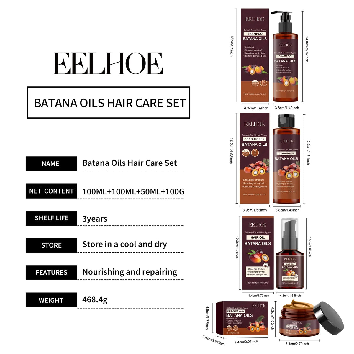 Batana Oil Shampoo Conditioner Cleaning Scalp Oil Control Anti Dandruff Smoothing Prevent Dryness Hair Care Set for Men Women