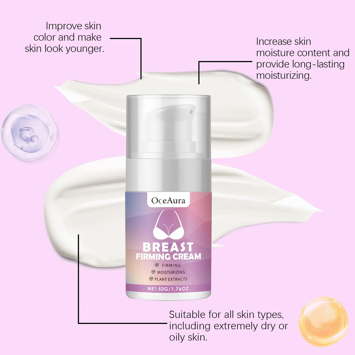 Breast Firming Cream Lifting Tightening Moisturizing Anti-Sagging Improves Elasticity Fast Absorbing For Women's Bust Care 50g