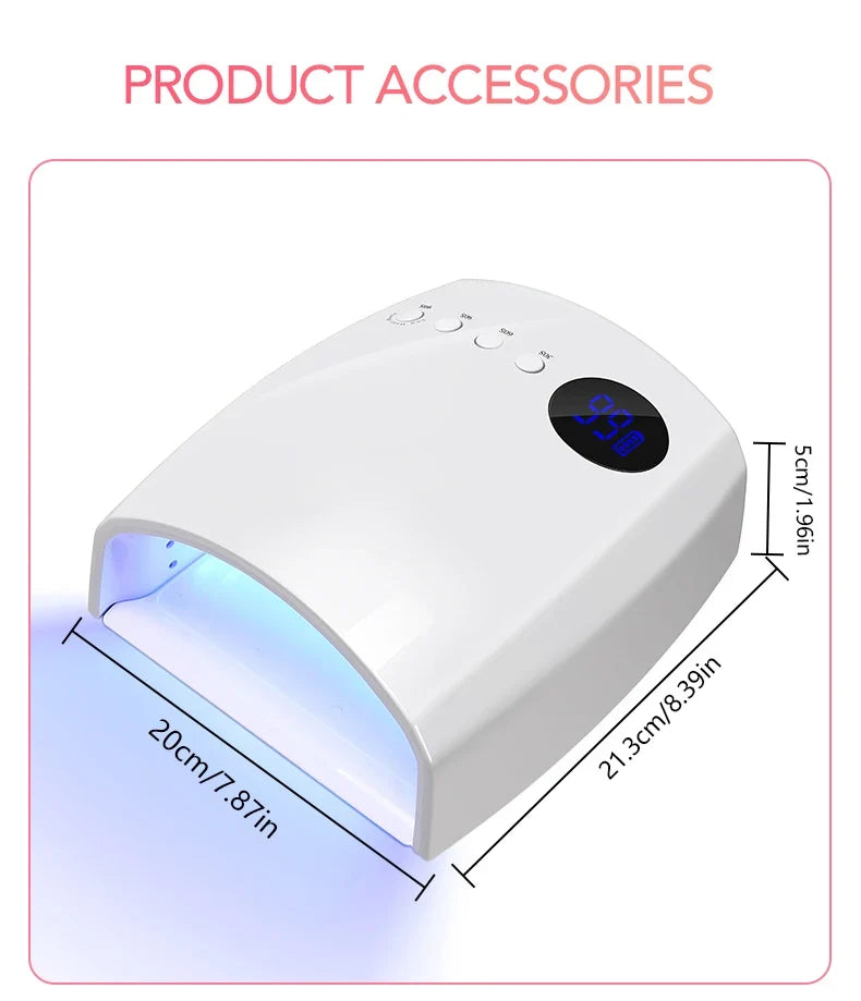 54W Cordless UV LED Nail Lamp with 30 Beads Rechargeable Professional Nail Dryer with 3 Timer Settings for Home and Salon Use