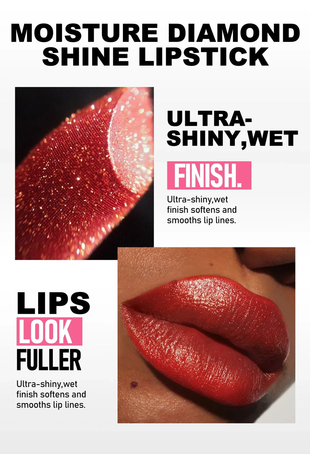 8 Colors Glitter Diamond Lipstick Long-Lasting Pink Brown Pearlescent Metallic Purple Sparkling Lipstick Makeup Cosmetic