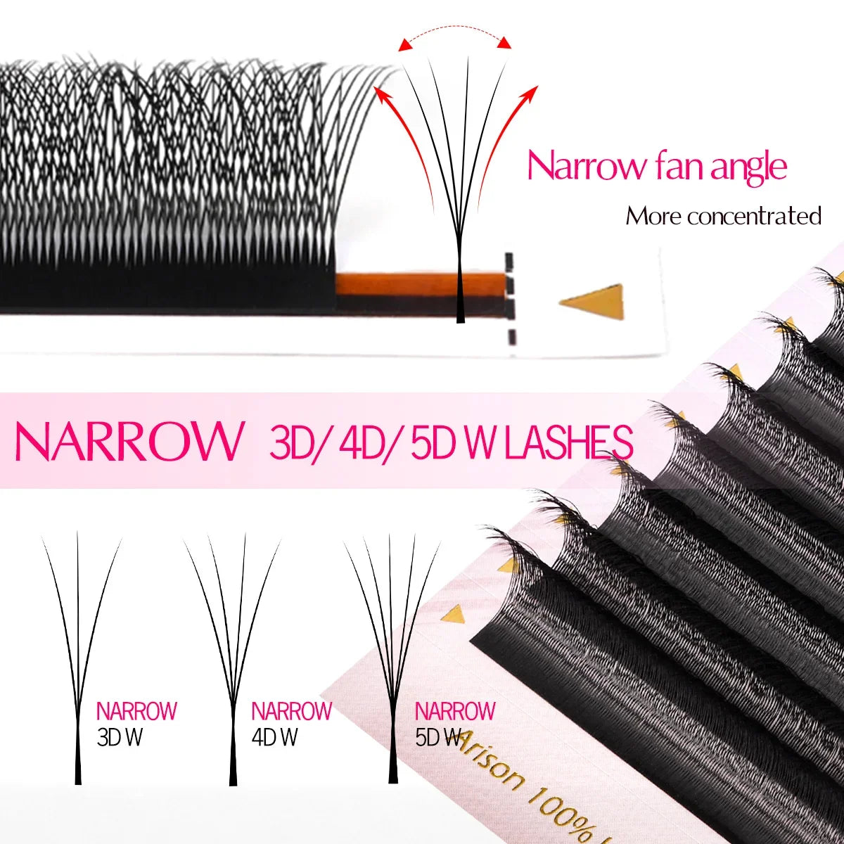 ARISON Narrow 3D/4D/5D W Eyelashes Extension Premade Fans V Shaped Soft Matte Black Easy Pick Up False Lashes