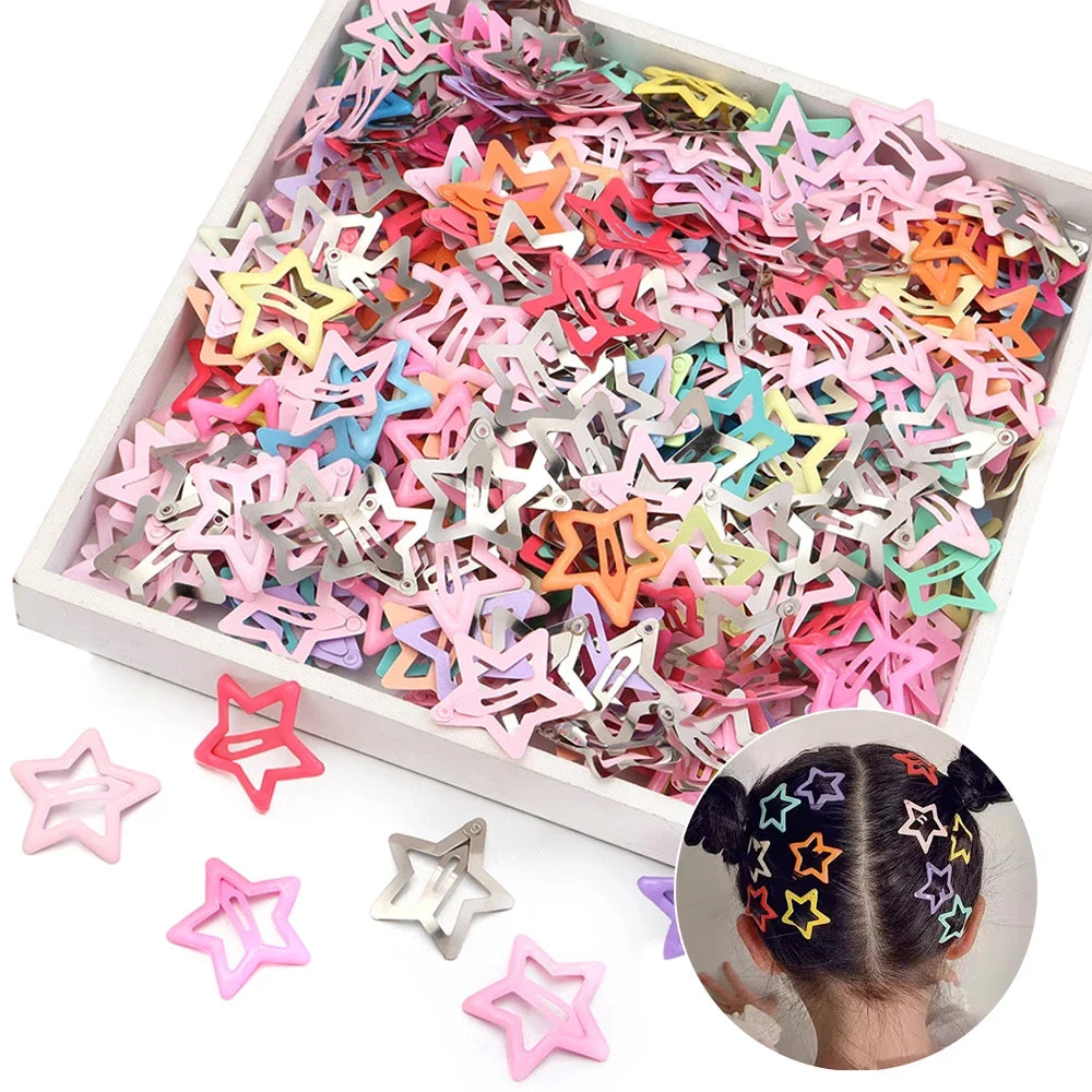 50pcs/lot Metal Colorful Star Hair Clips Dopamine BB Hair Clips For Broken Hair Clip Bangs Hair Clip Girls Y2K Style Hair Clips