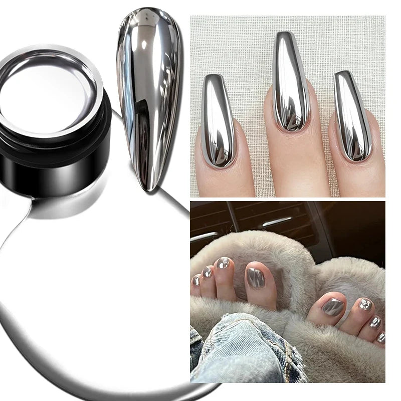 AWStorG 5ML Super Silver Metallic Gel Nail Polish Metal Effect Painting Gel Chromes Varnis Semi Permanent for Nail DIY
