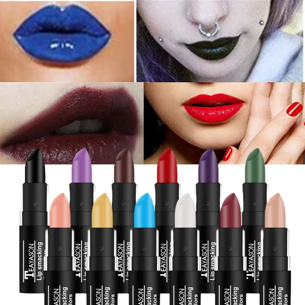 Hot Sale Waterproof Velvet Matte Black White Lipstick Lasting Pigment Green Purple Lipstick Christmas Halloween Party Lip Makeup