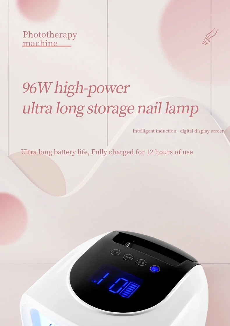 96W Magnetic Removable Bottom Nail Lamp Wireless Gel Polish Dryer Manicure Machine UV LED Light for Nail Portable Nail Lamp