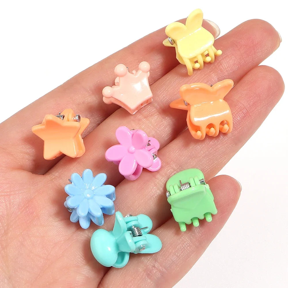 100pcs Mini Colorful Flower Star Hair Grabbing Claw Clips for Baby Girls Bangs Broken Hair Styling Tool Small Hair Accessories