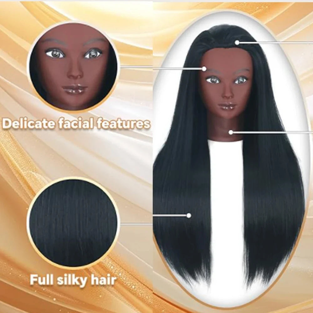 26'' Doll Head Cosmetology Mannequin Manikin Head Hair Styling Hairdressing Practice Doll Head Training Head with Clamp Holder