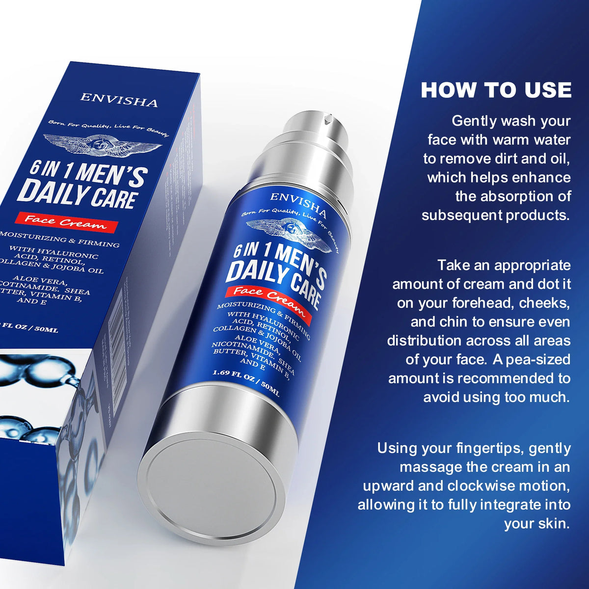 ENVISHA 6 IN 1 Men's Face Skin Care Cream Anti-aging Moisturizing Whitening Firming Skin Products Collagen Beauty Health