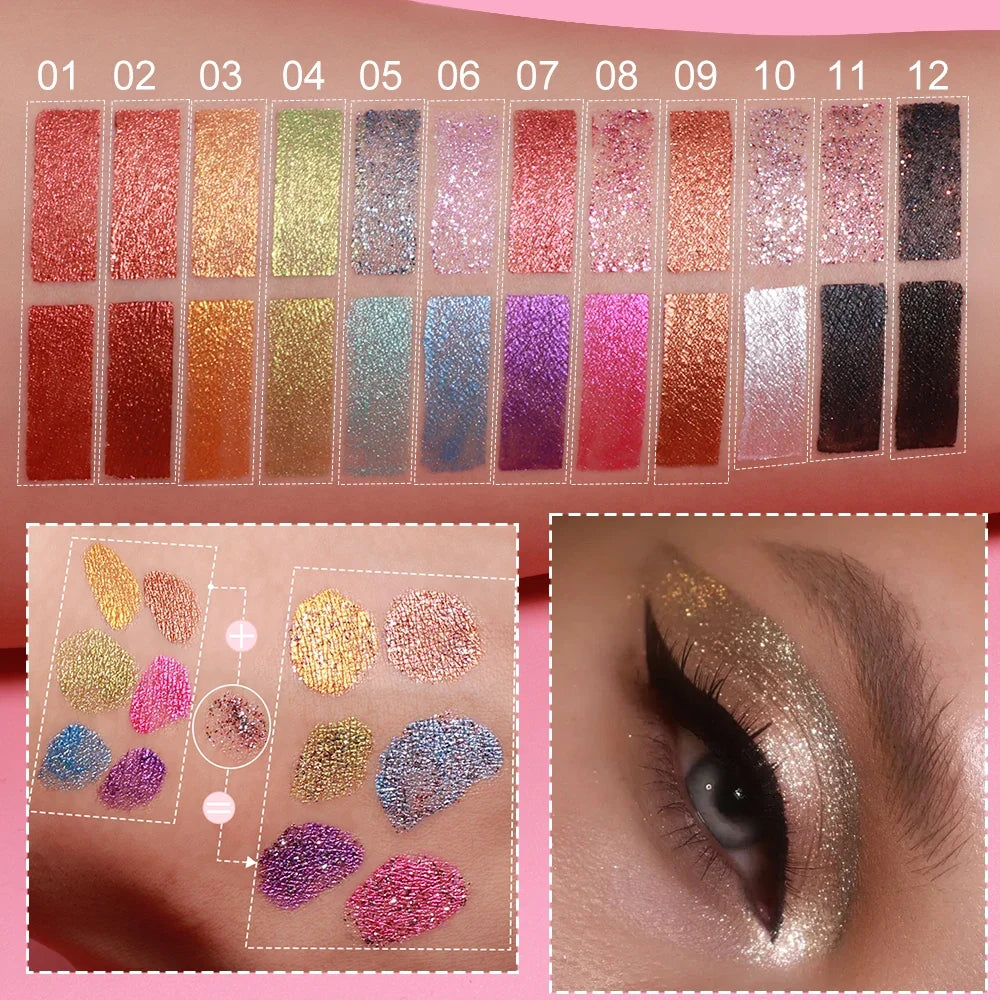 Double-head Punk Metallic Liquid Eyeshadow Stick Dark Glitter Matte Sequins Bicolor Shimmer Eyes Makeup Cream Pencil Waterproof