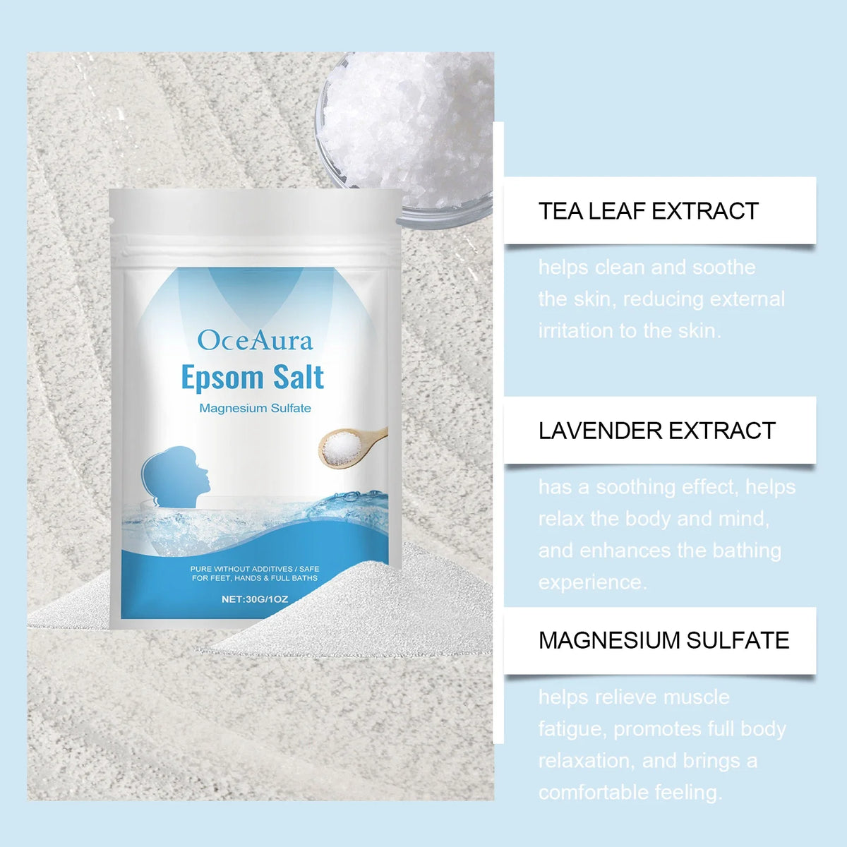 Epsom Salt Magnesium Sulfate Moisturizing Exfoliating Pure Natural Feet Hands Bath Body Relaxation Muscle Relief Detox Skin Care