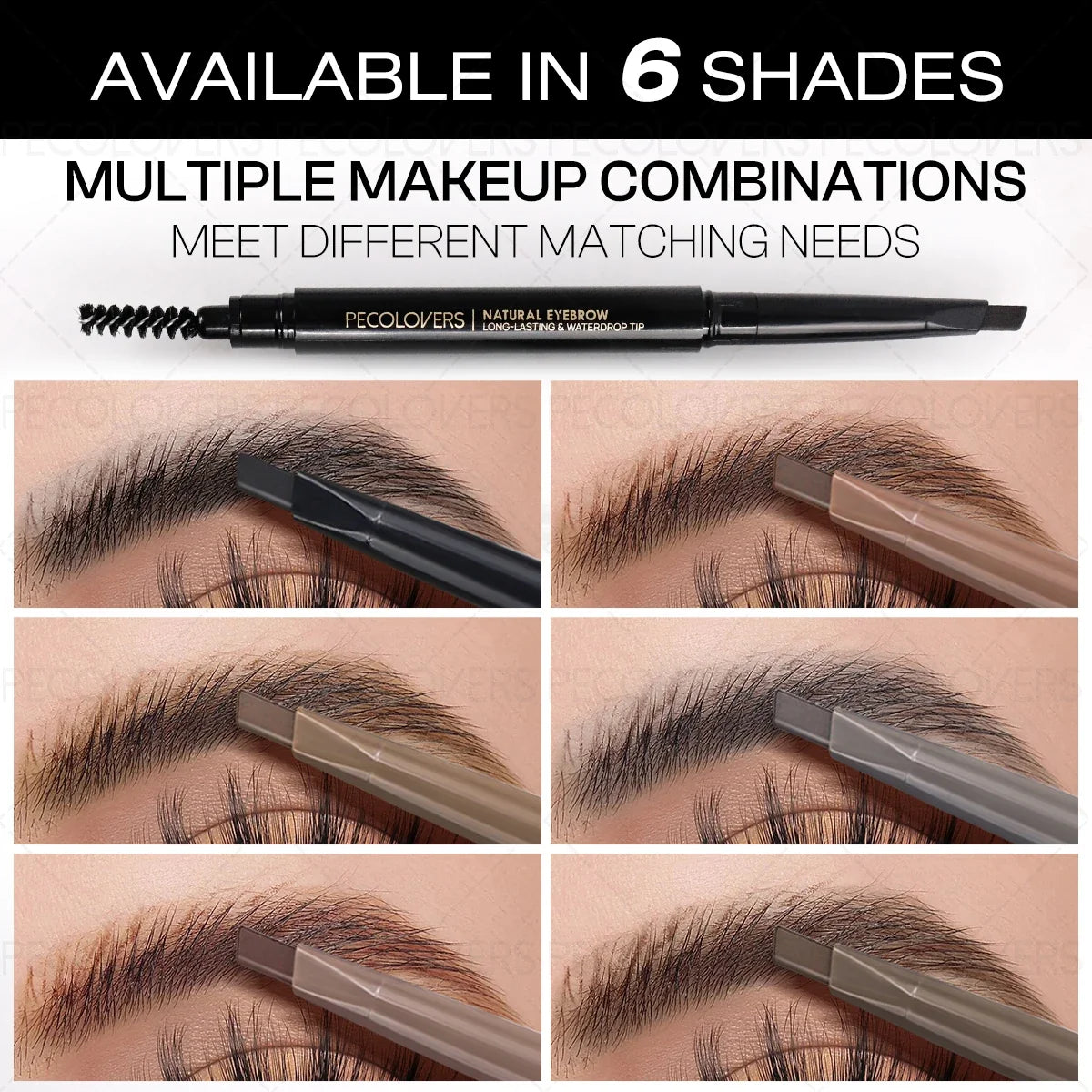 1Pc Pecolover Dual-Ended Eyebrow Pencils - Waterproof,Long-Lasting,Black, Gray, Dark Brown, Beginner-Friendly Eyebrow Pencils