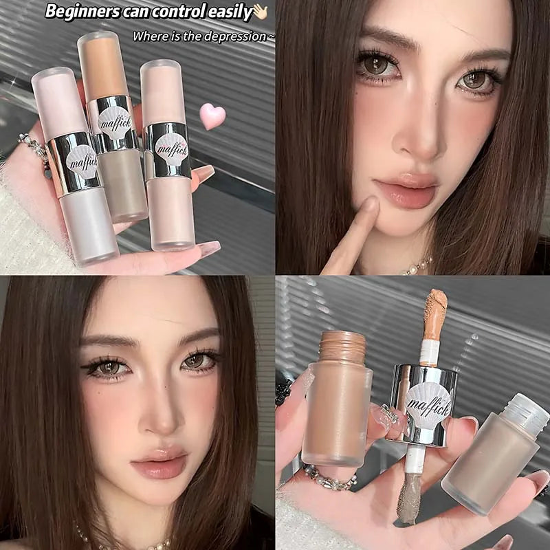 Double-head Liquid Matte Contour Highlighter Glimmer Natural Bronzer Contouring Stick Waterproof Gray Brown Nose Shadow Makeup