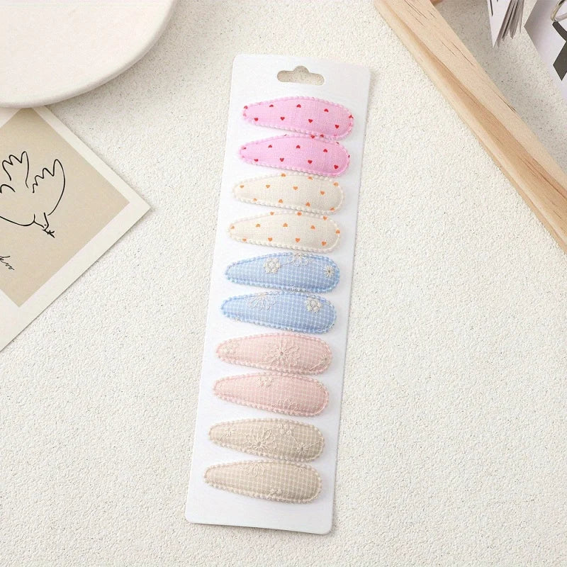 10Pcs/Lot Fresh Print Cotton Alloy Hair Clips for Kids Fabric Plaid BB Hairpins Girl Hairgripe Headwear Baby Hair Accessories