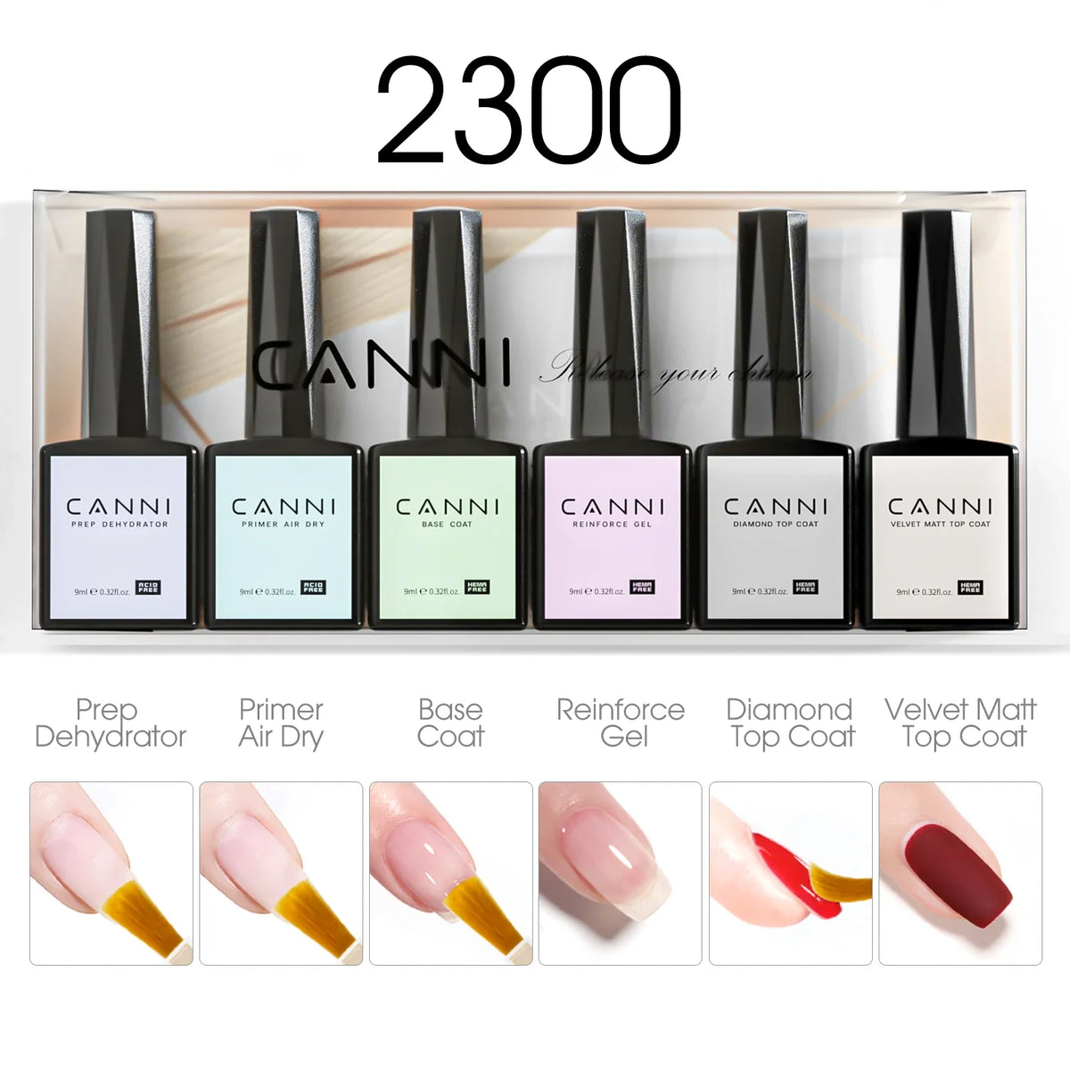 9ml*6pcs CANNI Nail Gel Polish Set TPO FREE Jelly Nude Pink Rubber Base Reinforce UV Construction Gel Soak off UV LED Gel Kit